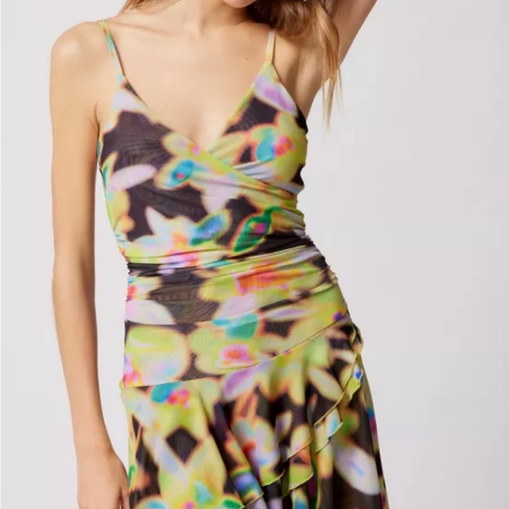 Silence + Noise mesh ruffle mini dress